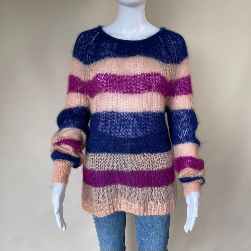 HANSEL FROM BASEL Anthropology Kid Mohair Wool Blend Sweater Striped